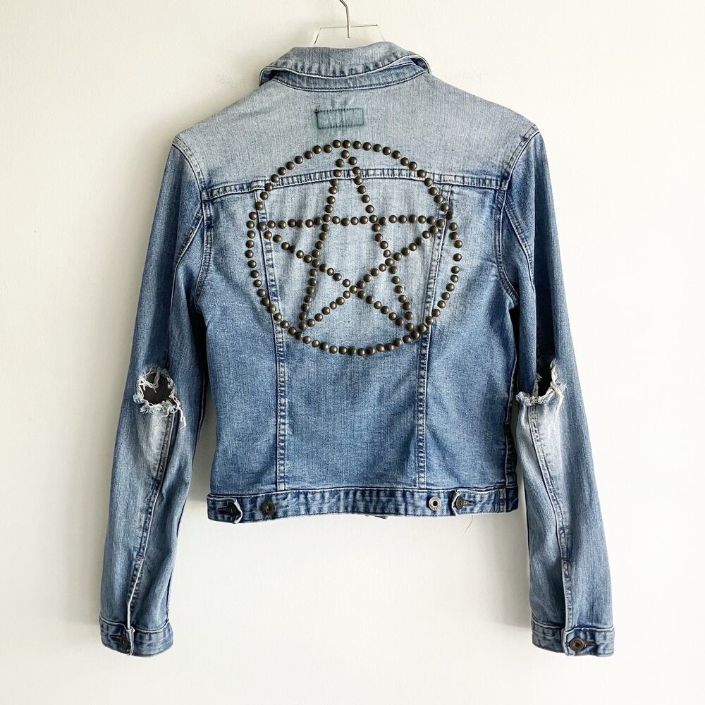 PLS READ Gypsy Warrior Pentacle Stud Jean Jacket Medium Star Pentagram Blue